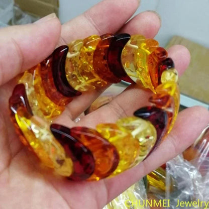 Natural Amber Colorful Bracelet Women Men Colored Honey Wax Baltic Ambers Elastic Beaded Amulet Bracelets Girlfriend Mom Gifts