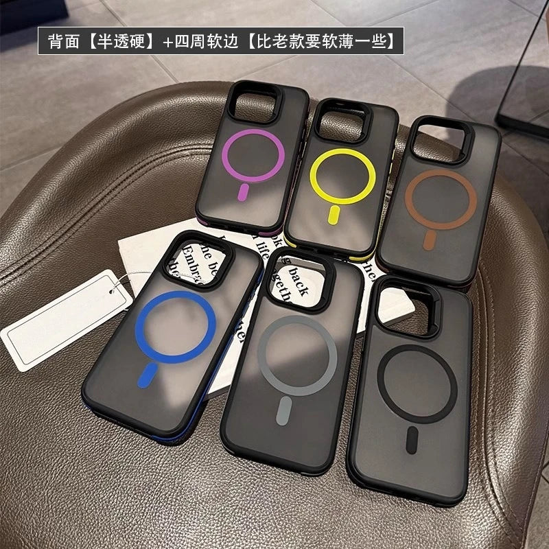 Luxury Matte Armor Phone Case For iPhone 16 15 14 11 12 13 Pro Max Plus Magsafe Magnetic Bumper Back Cases Cover Funda Coque