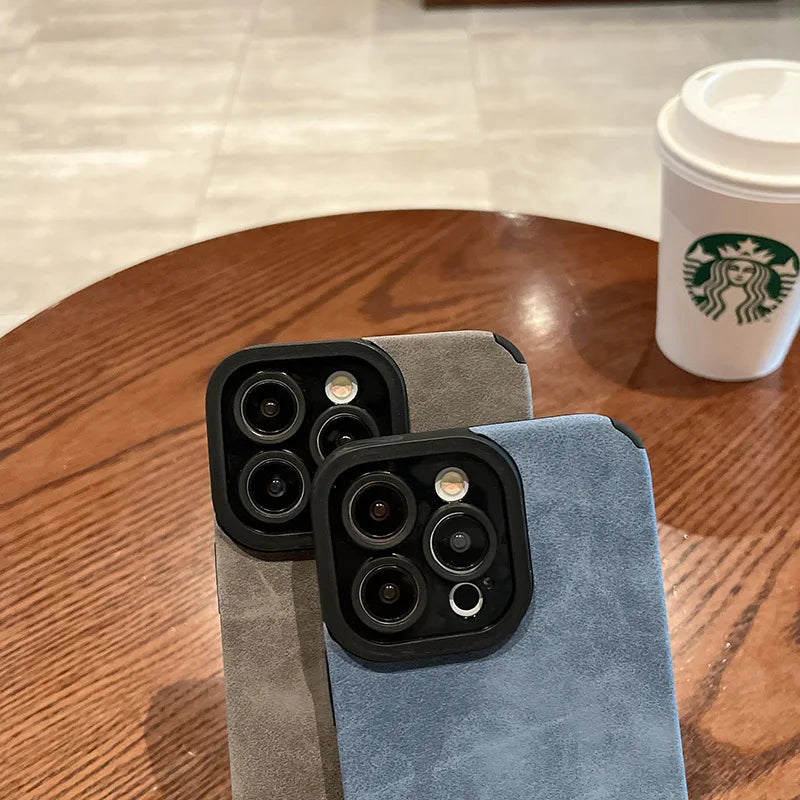 Fashion Matte Leather Silicone Case For iPhone 14 Plus 12 13 Mini 11 16 15 Pro Max 17 ProMax Lens Protection Shockproof Cover