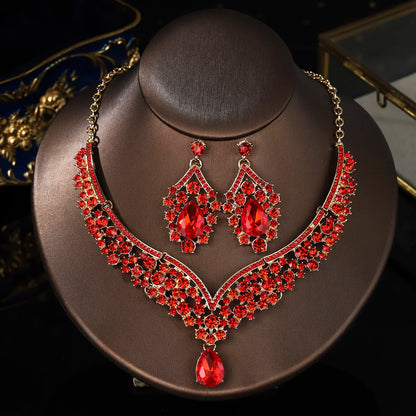 European-Style Bridal Jewelry Set Baroque Crystal Pendant Grand Necklace and Earrings Set Banquet Fashion Jewelry for Women