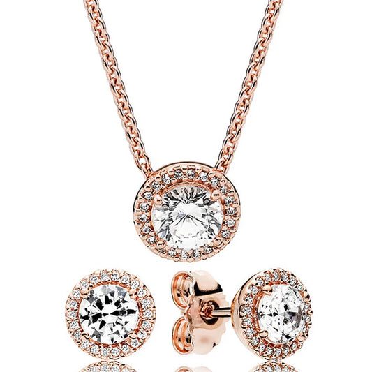 925 Silver Rose Gold Shining Classic and Elegant Necklace - A Set of Jewelry Suitable for Women To Wear As A Gift
