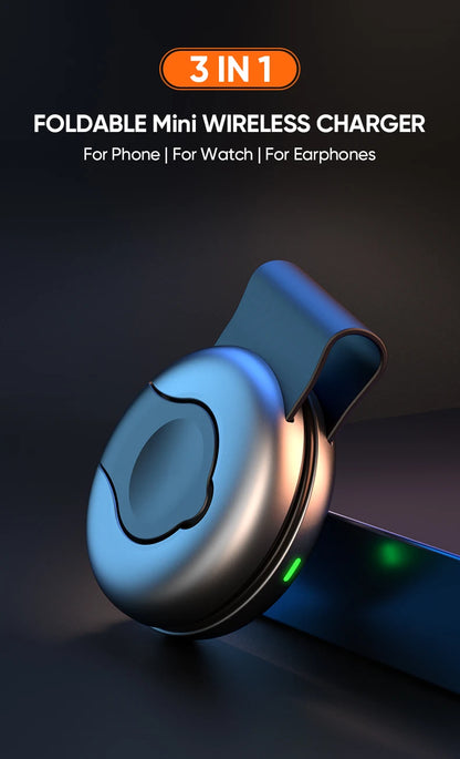3-in-1 Foldable Magnetic Wireless Charger, 15W Fast Charging, Multi-function Wireless Charging for IPhone, IWatch, Earphones