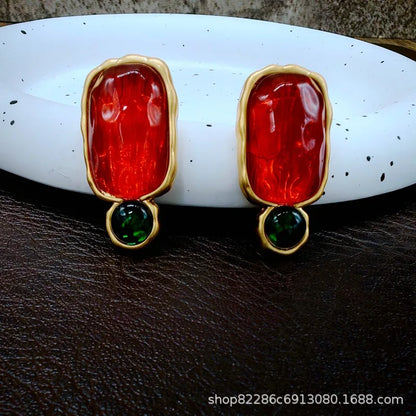 Jelly translucent gemstone earrings fashion luxury high sense 9 earrings female