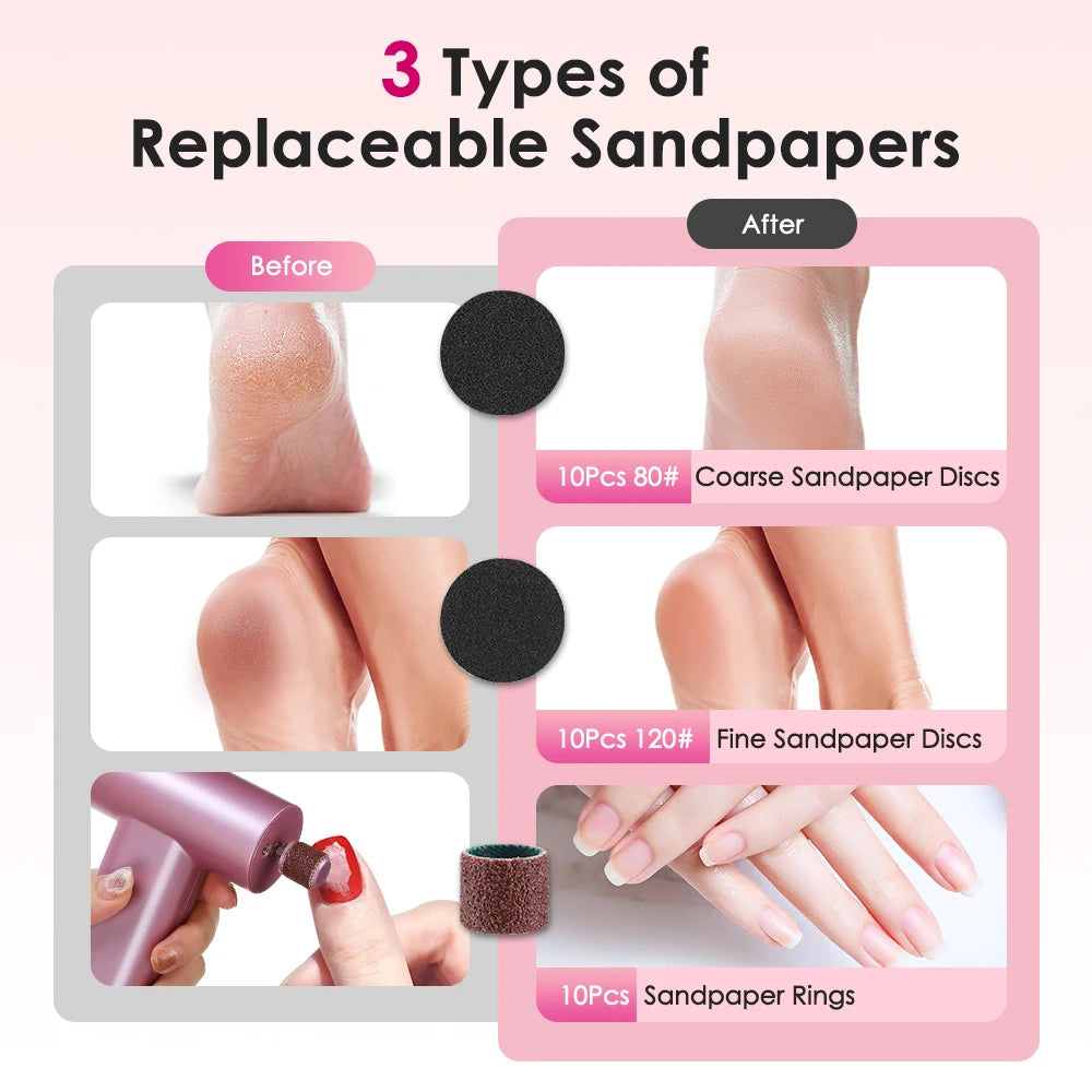 Electric Foot Callus Remover Foot Care File Heels Dead Skin Pedicure Tool Electronic Foot Grinder and Replacement Sandpaper