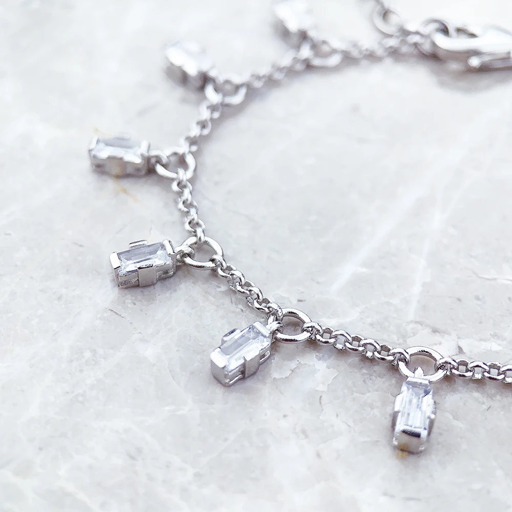 Bracelet Angular Stones With Baguette Cut 925 Sterling Silver Elegant Fine Jewelry Europe Women Trendy Gift