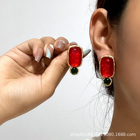 Jelly translucent gemstone earrings fashion luxury high sense 9 earrings female