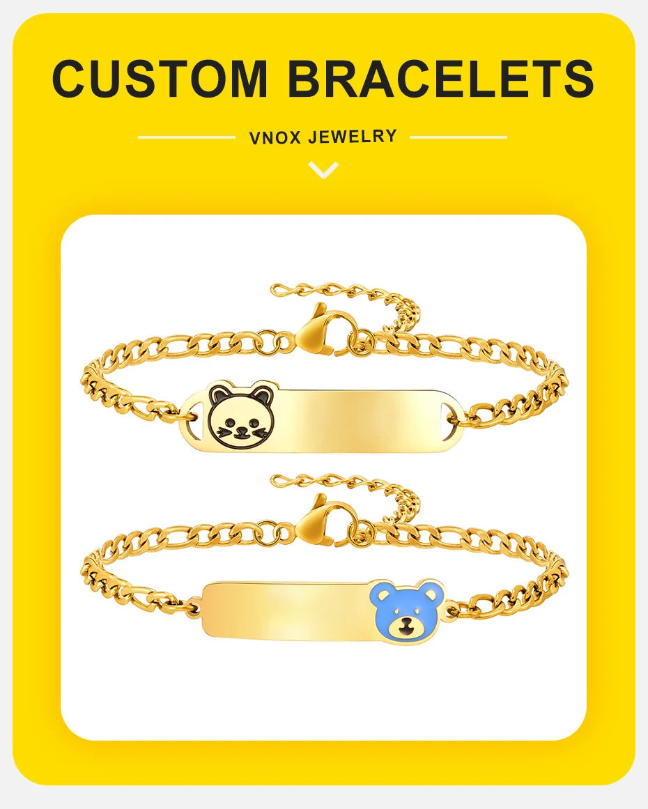 Vnox Personalized Baby Names Bracelets,Custom Baptism Gift, Anti Allergy Stainless Steel Chain Bracelets, Gifts to Newborns