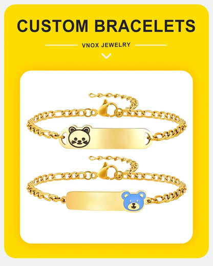 Vnox Personalized Baby Names Bracelets,Custom Baptism Gift, Anti Allergy Stainless Steel Chain Bracelets, Gifts to Newborns