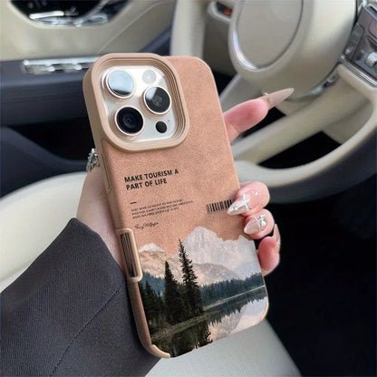For iPhone 17 16 Pro Max 15 14 13 12 11 Case Mountain Motif Lake Scenery Cover For iPhone XS Max XR X 16 Plus Faux Leather Funda