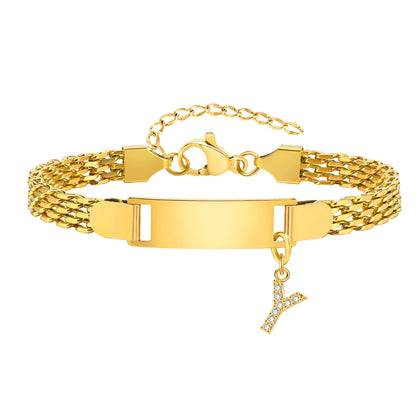 Personalized Engrave ID Name Custom Bracelet for Women Girl, Initial A-Z Letter Alphabet Pendant Stainless Steel Jewelry Gift