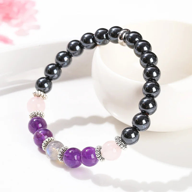 1PC/Empath Protection Bracelet Black Tourmaline Hematite Rose Quartz Amethyst and Labradorite Boho Stress Relief Jewelry Gift