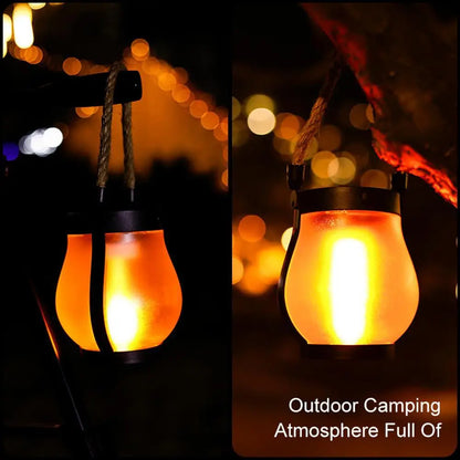 Camping Lamp Solar Flame Lights Garden Lantern Flickering LED Light Decorative Yard Decor with Rope Rechargeable Camping Lamp