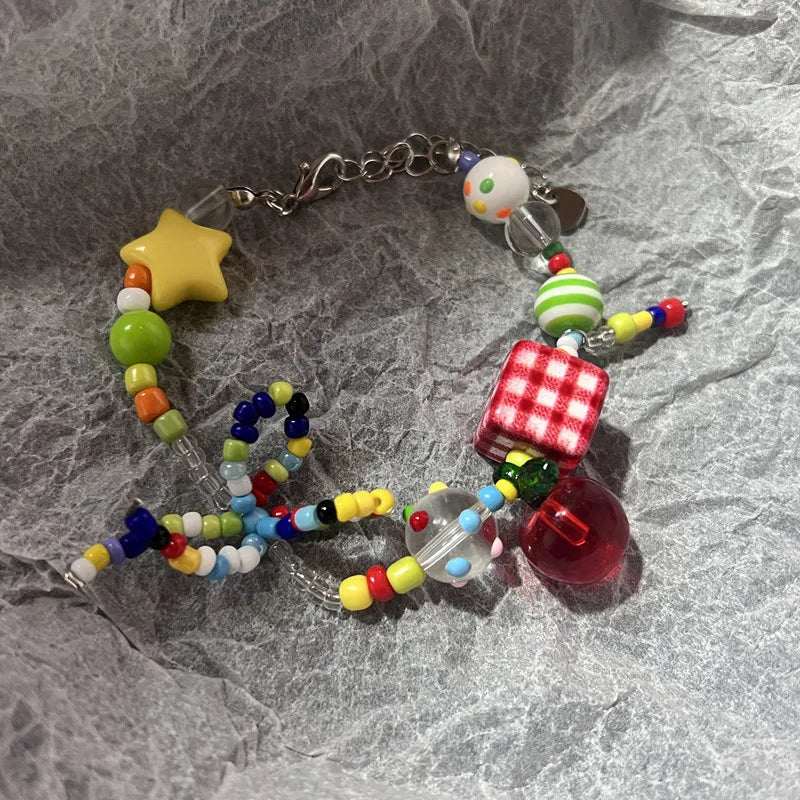 Colorful Beaded Bracelet for Women and Girls Y2K Fashion Cute Butterfly Bow Bead Sweet Star BraceletsKorean Jewelry Party Gift
