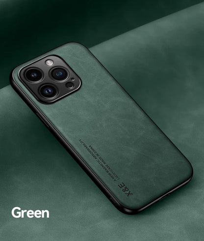 Luxury Leather Case For iPhone 17 16 16e 15 14 13 12 11 Pro Max Plus 12 13 Mini SE 8 7 Cover With Metal Plate Support Car Hold