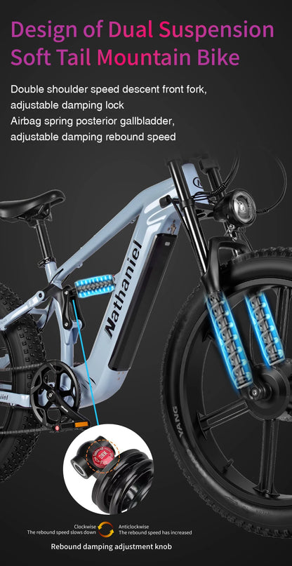Nathaniel SYR09 adult electric bike, Dual motor 2000W,26*4.0Fat tires,48V20Ah,55KM/H, All terrain off-road E-bike