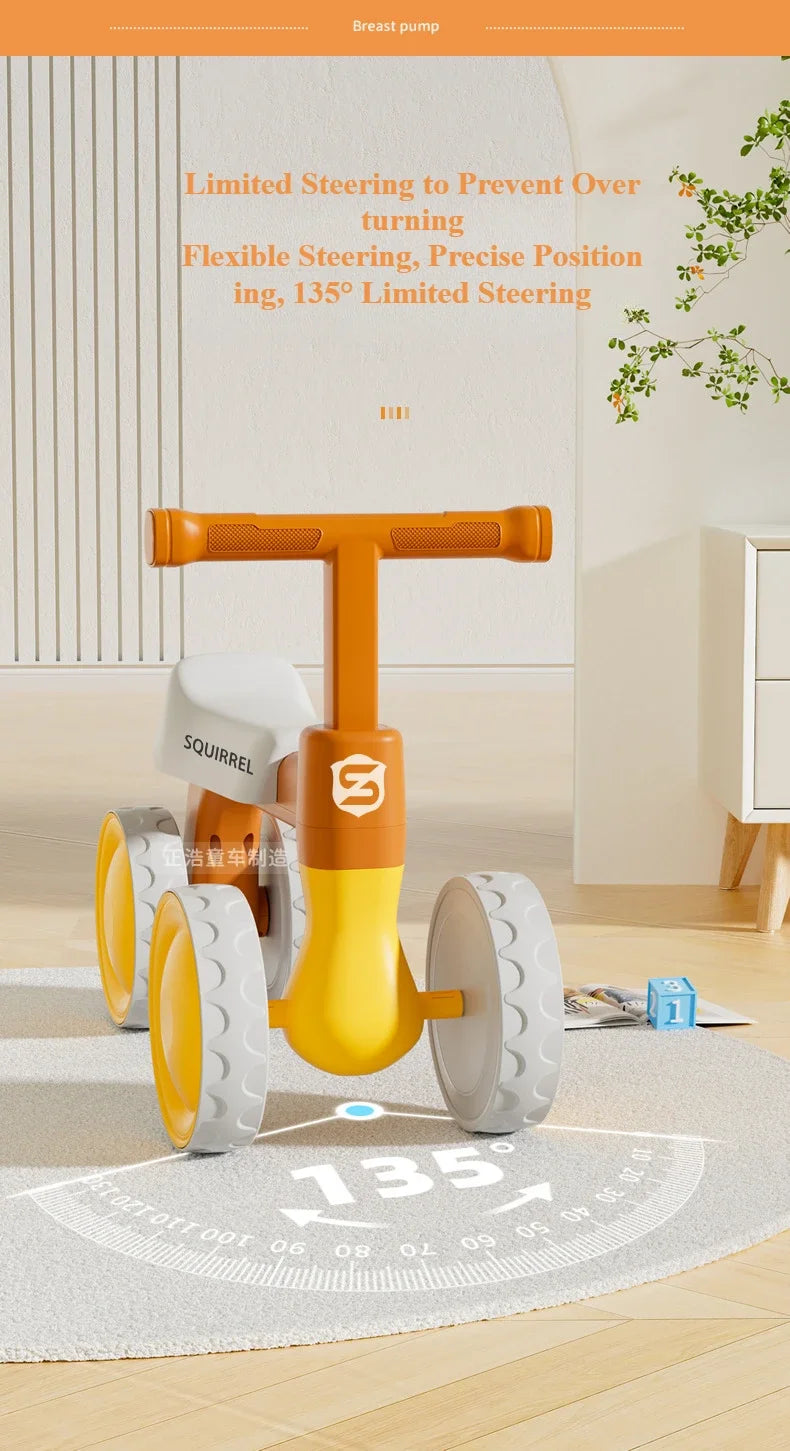 Baby Balance Bike 4-Wheel Walker with No Pedal First Toddler Outdoor Ride-On Toy Kids Birthday Gift for 1-3 Year Olds