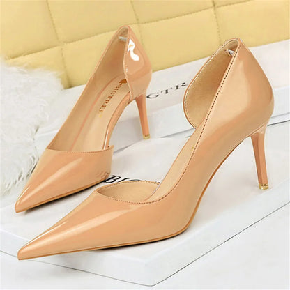 Women 7.5cm 10.5cm High Heels Yellow Pumps Office Stiletto Wedding Bridal Scarpins Short Heels Lady Hollow Party Shoes