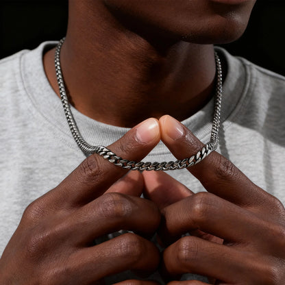 Vintage Chain Necklace for Men Boys,3/5/7mm Retro Grey Stainless Steel Collars,Rock Punk Antique Jewelry Gifts