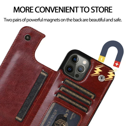 Wallet Double Button With Card Slot Stand Flip Leather Case For iPhone 16e 16 Pro Max 15 Plus 14 13 12 Mini 11 SE3 SE2 X XR 8 7