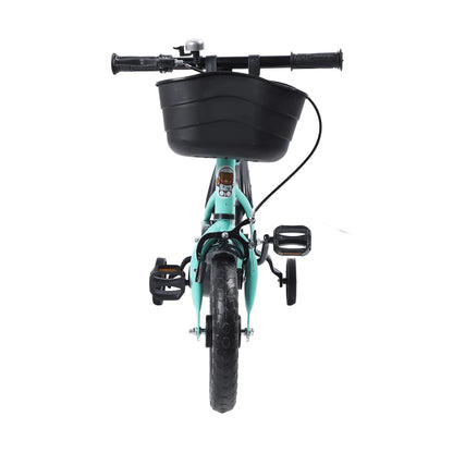 12 Inch Kids Bike Stable Riding High Carbon Steel Frame Baby Bicycle with Training Wheels for 2‑6 Years Old Children Green