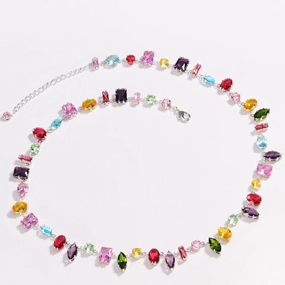 18K Golden Plated New Luxury Colourful Crystal Zircon Necklace For Women Fashion Party Jewelry Accessories Ladies Jewellery