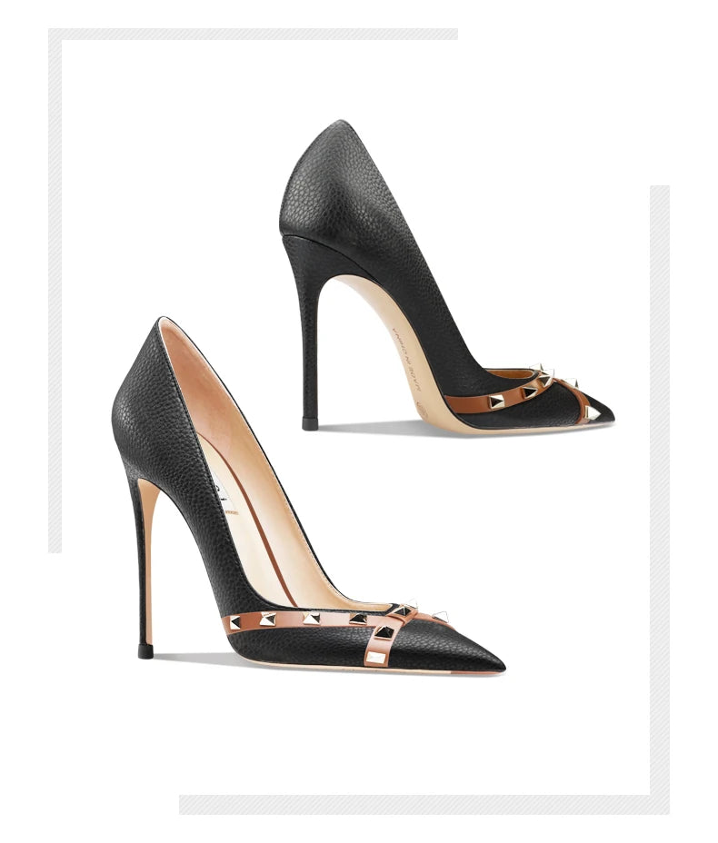 Patent Leather 2025 Star Style Luxury Rivets Women Shoes High Heels Pointed Toe Pumps Wedding Shoes Evening Dress Shoes 34