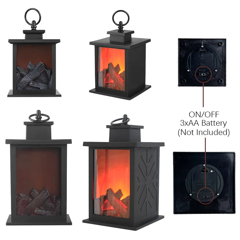 LED Fireplace Hand Held Lamp, Decorations Table Lamp, Flame Warm Lighting, for Holiday Gift Party Camping Summer Home Decor