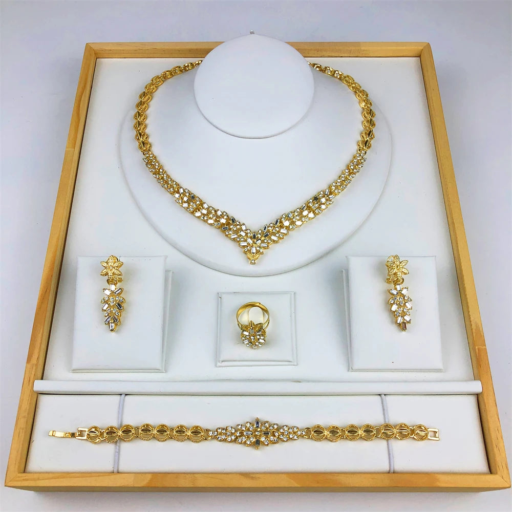 Luxury 18K Gold Plated Jewelry Set for Women Italian Jewellery Set Bridal Wedding Necklace Earrings Bracelet African Party Gifts
