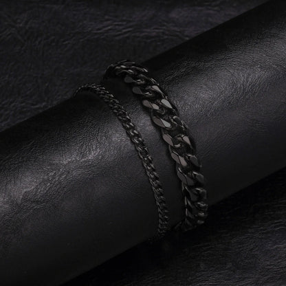 2pcs Men's Chain Bracelets,Stainless Steel Silver Gold Black Color Twist Rope Chain Wristband,Trendy Cuban Link Chains Gift