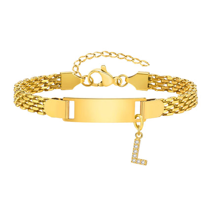 Personalized Engrave ID Name Custom Bracelet for Women Girl, Initial A-Z Letter Alphabet Pendant Stainless Steel Jewelry Gift