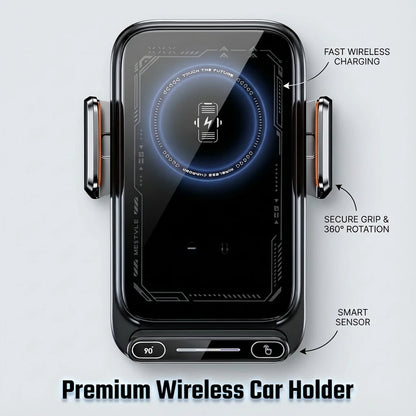 Car Phone Charger Phone Holder 15W Wireless & Wired Charger Auto Sensing One-Touch Release and Rotation Qi FCC ROHS Certified