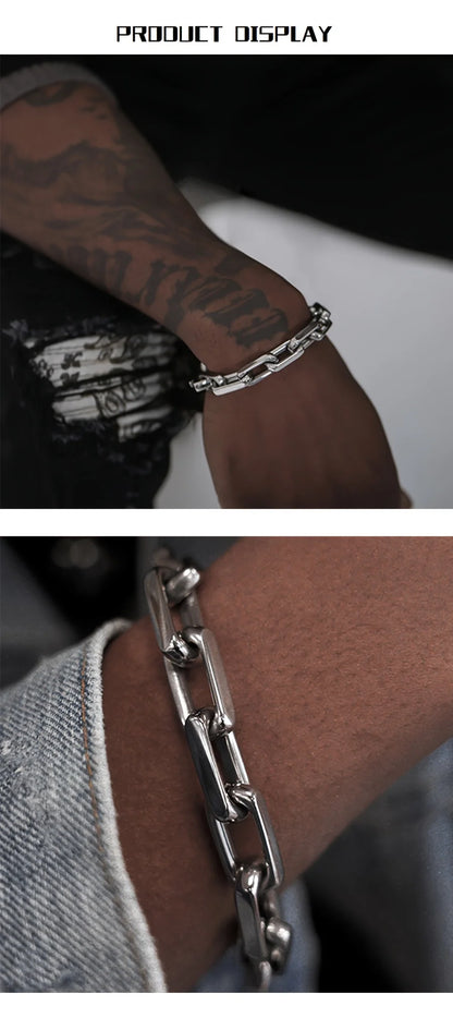 Titanium Steel Hip-hop Bracelet OT Buckle Punk Cuban Chain Bangle for Men's Women's Couple Anniversary Holiday Gift