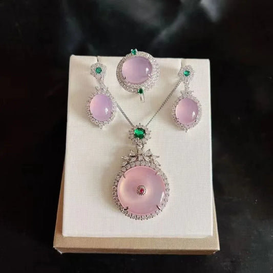 Women's Necklace Bracelet Ring Set with Chalcedony Set of Three