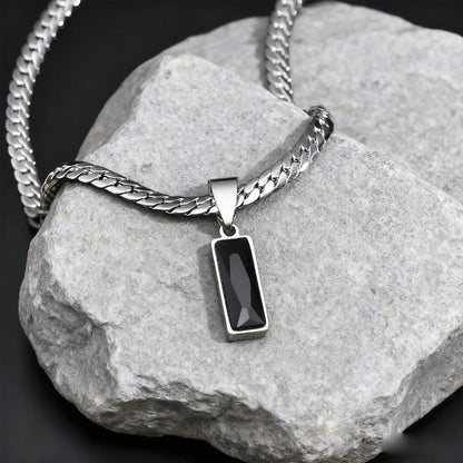 Stylish Mens Geometric Stone Pendent Necklaces,Stainless Steel Flat Cuban Chain Collars,Hip Hop Jewelry Gifts for Him Boys