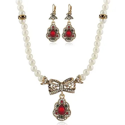 Elegant Turkish Jewellery Set Pear Jewelry White Crystal Green Wedding Necklace Earring Sets For Women Bohemian Ladies Bijoux
