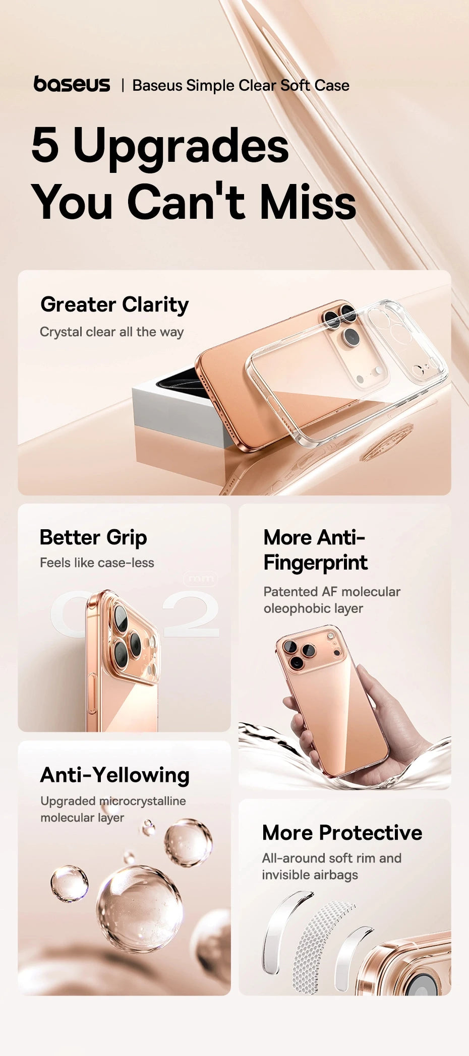 Baseus Clear TPU Case for iPhone 17 16 15 14 13 12 11 Pro Max Plus Air Soft Transparent Phone Cover Soft Thin Protective Case