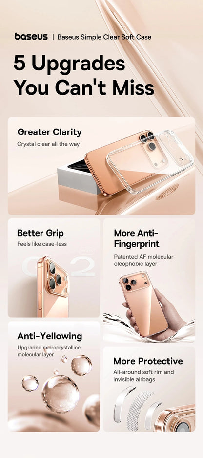 Baseus Clear TPU Case for iPhone 17 16 15 14 13 12 11 Pro Max Plus Air Soft Transparent Phone Cover Soft Thin Protective Case