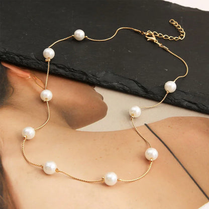 Womens Jewellery Colliers Chain Simulated Pearls Necklace Bridal Jewelry Necklaces Female White Wedding Gifts Collares Wholesale