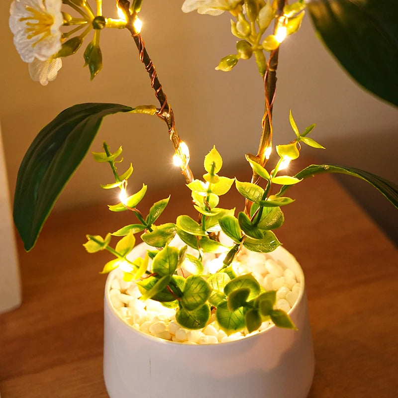 LED Flower and Bird Potted Lamp, Artificial Flower Table Lights, for Camping Gift Living Room Bedroom Mother Home Decor Lamp