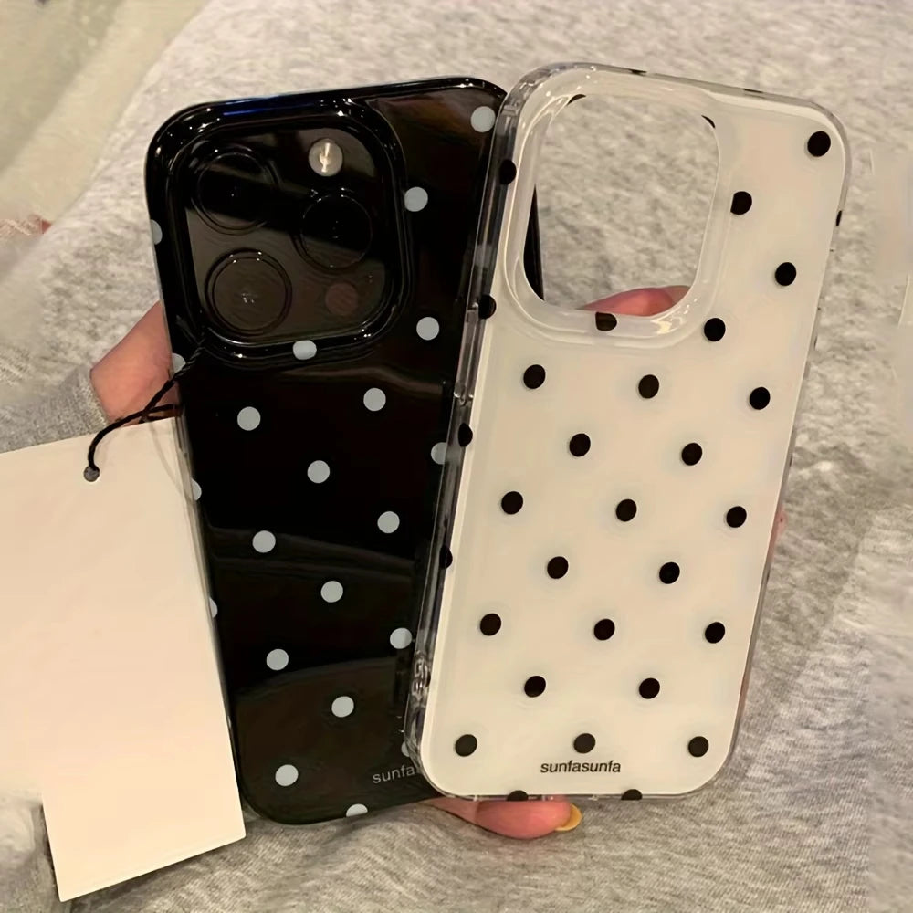Minimalist Black White Polka Dot Phone Case For iPhone 17 Air 16 Pro Max 15 14 Plus 13 12 Mini 11 Shockproof Silicone Back Cover