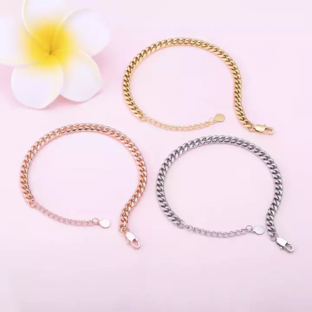 Hip Hop Stainless Steel 18K Plated Gold Anklet Cuban Link Chain For Women Gift Bling