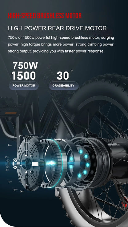 Electric Retro Motorcycle with Soft Tail, High Power Motor, Off-Road Motorbike, Off-road Bicycle, 20 Super Ebike, 48V, 1500W