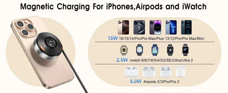 3-in-1 Wireless Charger Zinc Alloy Portable Wireless Charger Retractable Cable Magnetic Wireless Charger Wireless Charger Stand