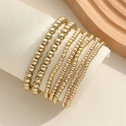 New Beaded Bracelets for Women Charm Link Chain Statement Bracelets Bangles Handmade Gold Color Beads Elastic Hand Jewelry