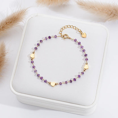 Natural Stone Bracelet on Hand for Women Fashion Jewelry  Handwork Chain Bangle  Heart Design