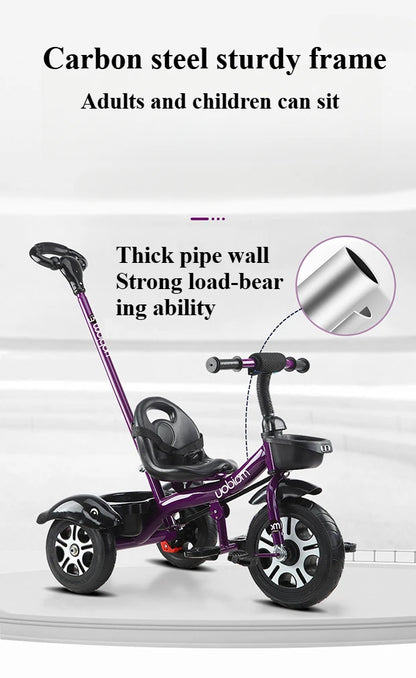 2 in 1 Toddler Tricycle for Kids Trike with Push Handle Adjustable Seat Storage Baskets Balance Bike Birthday Gift for Boy Girl