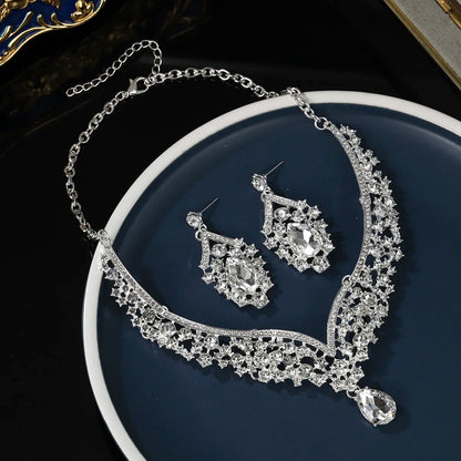 European-Style Bridal Jewelry Set Baroque Crystal Pendant Grand Necklace and Earrings Set Banquet Fashion Jewelry for Women