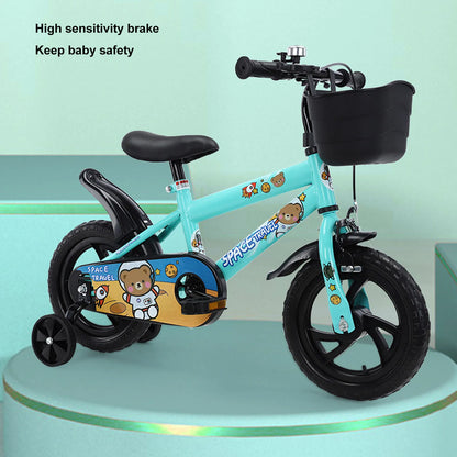 12 Inch Kids Bike Stable Riding High Carbon Steel Frame Baby Bicycle with Training Wheels for 2‑6 Years Old Children Green