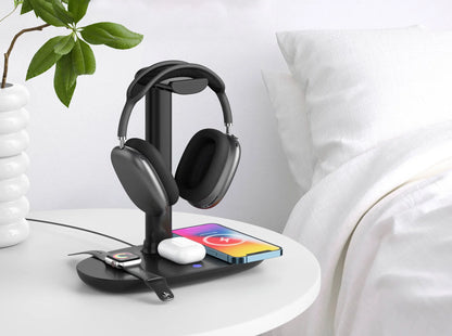 Stand 4-in-1 Wireless Charger for iPhone, Watch, Headphones 15W Fast Charging