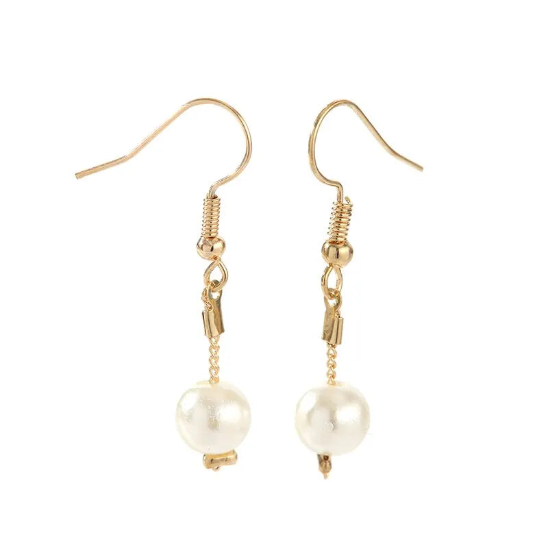 4pcs Gold-color Necklace Earring Bracelet Set Ladies Elegant Imitation-Pearls Collection Temperament Tassel Jewelry